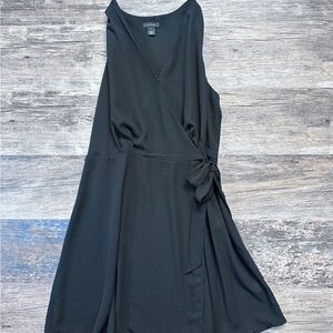 Halogen Black Knee-Length A-Line Dress Ruched Tie Front Scoop Neck Womens Size 1